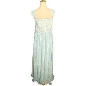 AW Bridal Skyblue Star Floral Maxi Dress Women 16 Blue White Square Neck Formal